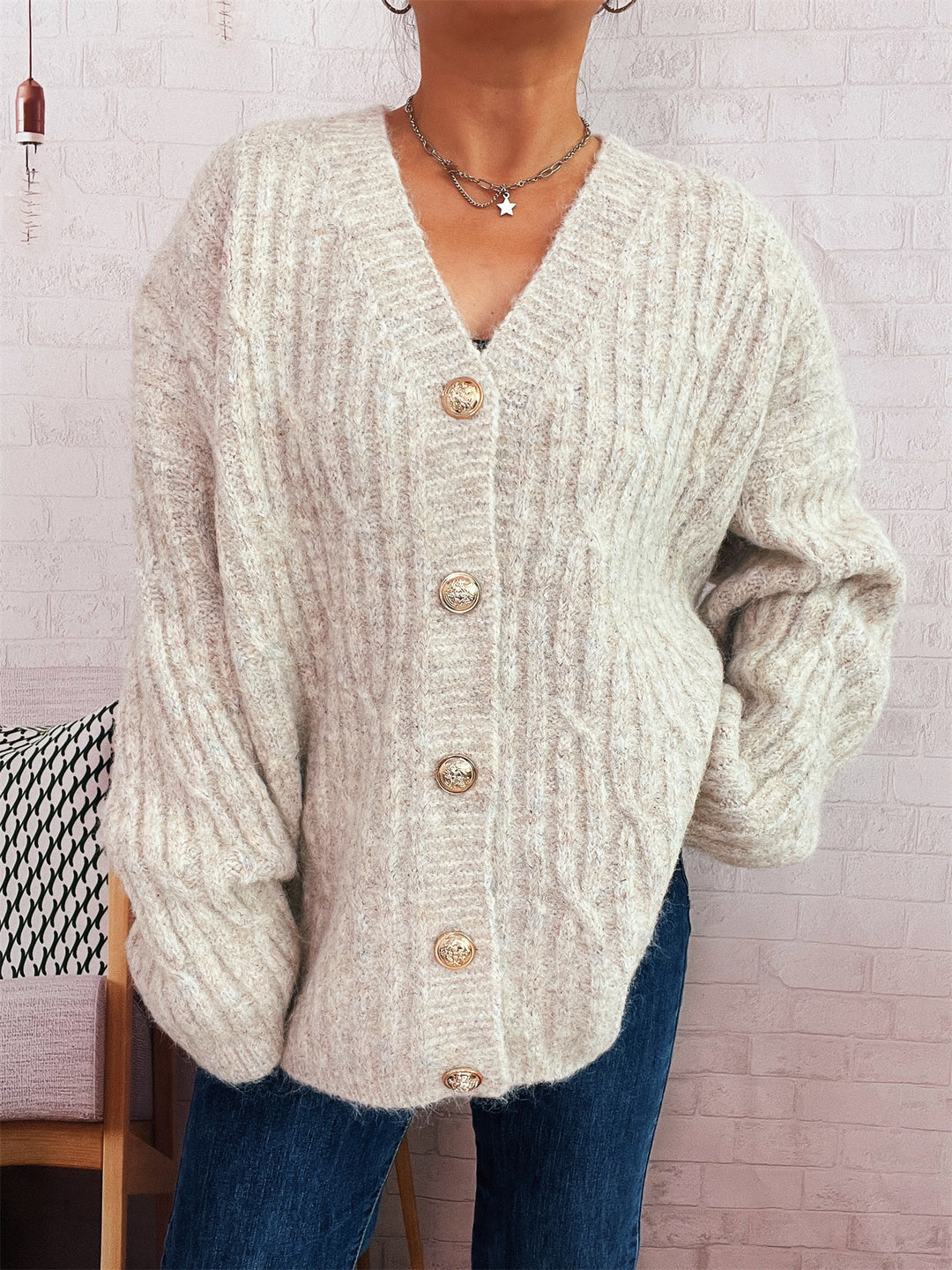 Damen Strickjacke mit luxuriöser Struktur und eleganten Knopfdetails Drune