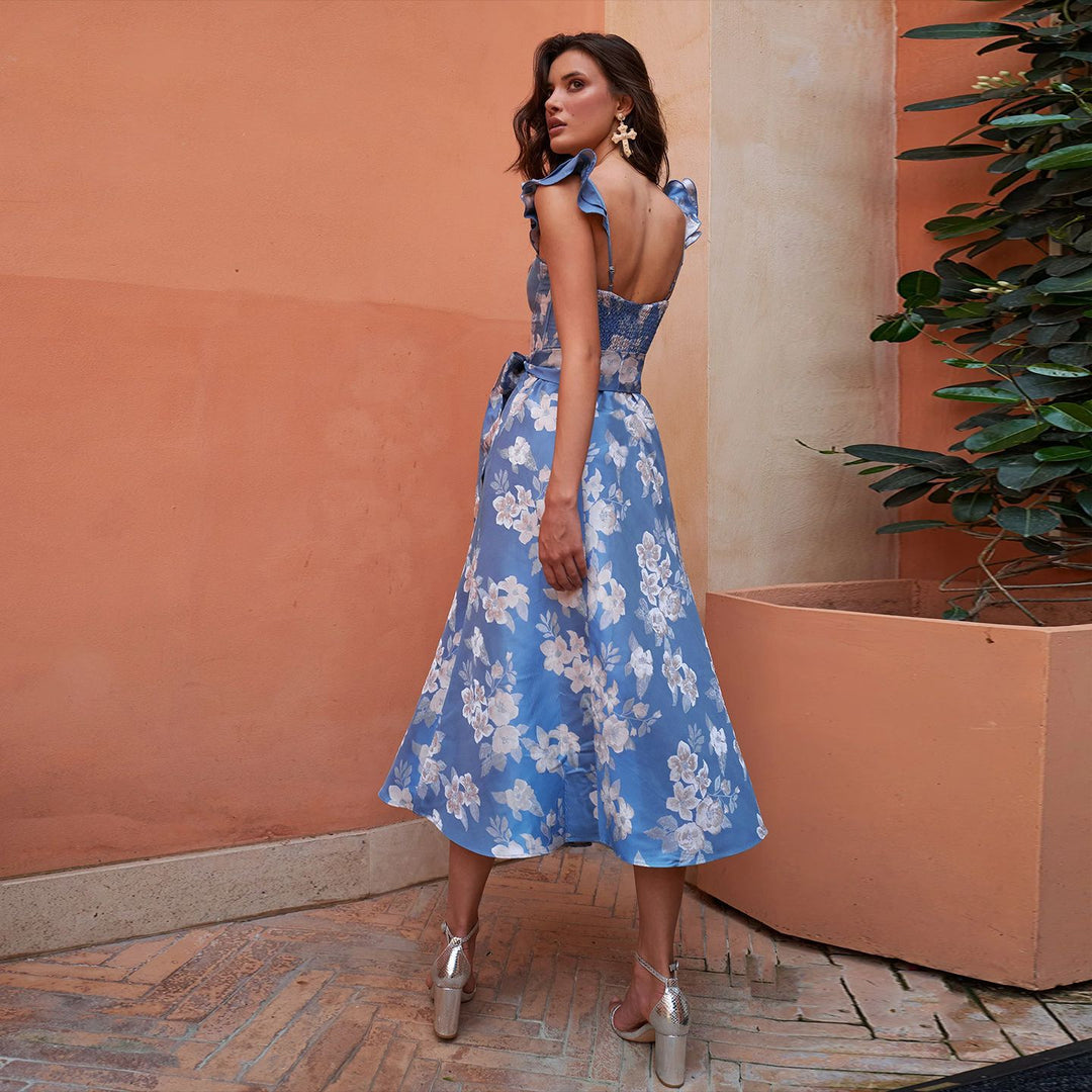 Damen Blumenkleid mit eleganten Rüschendetails und tailliertem Schnitt Drune