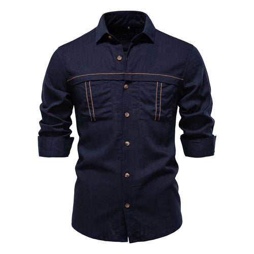 Herren nan Workshirt aus Denimoptik mit doppelten Brusttaschen und Kontrastnähten Drune