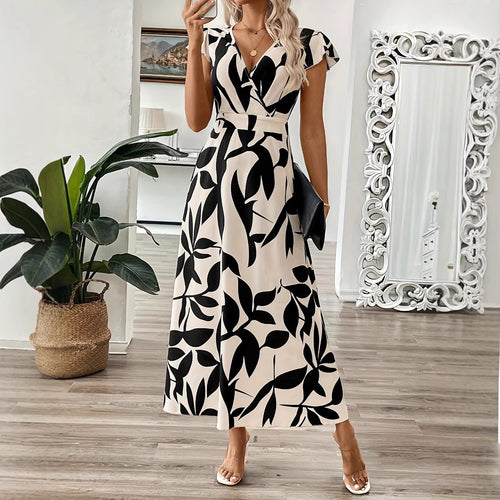 Damen Maxikleid mit floralem Muster und elegantem V-Ausschnitt Drune