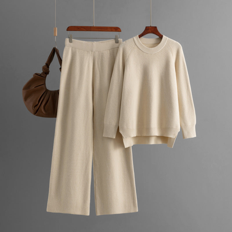 Damen lässiges Strick-Lounge-Set mit weitem Oberteil und bequemen Hosen Drune