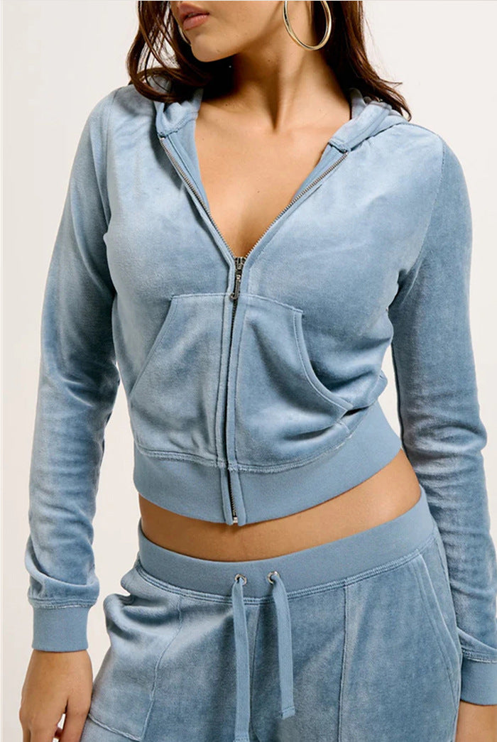 Damen Cropped Fleecejacke mit Kapuze Drune
