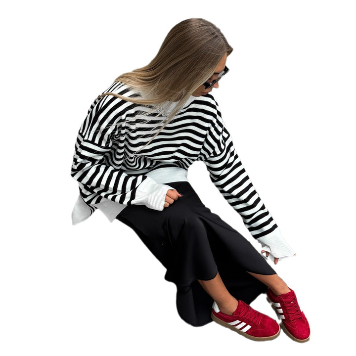 Damen gestreifter Pullover im lässigen Oversized-Stil mit breiten Ärmeln Drune