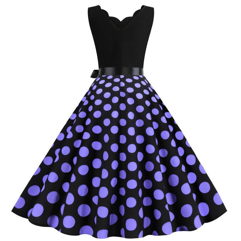 Damen Midi-Halbdauer Kleid mit klassischem Polka-Dots-Muster und taillierter Form Drune