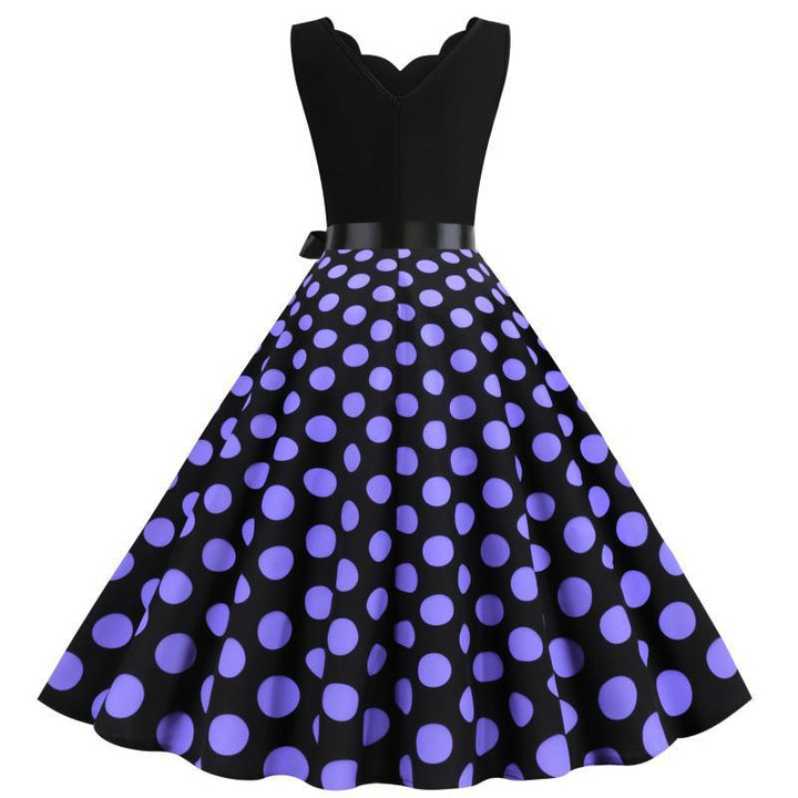 Damen Midi-Halbdauer Kleid mit klassischem Polka-Dots-Muster und taillierter Form Drune
