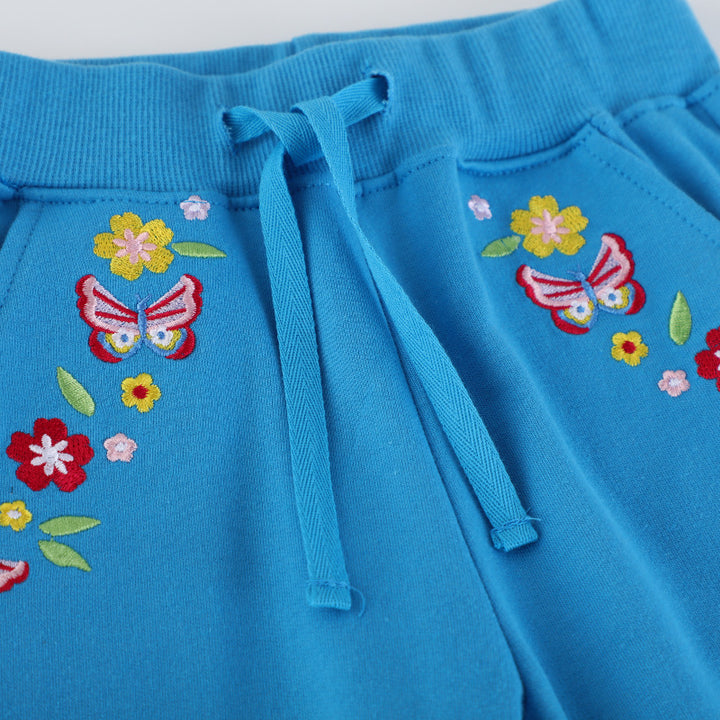Mädchen Jogginghose mit bunten Blumen- und Schmetterlingsstickereien Drune