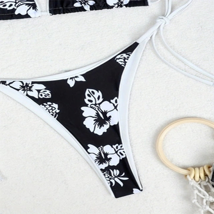 Damen Triangel-Bikini mit floralem Design und verspielten Binde-Trägern Drune