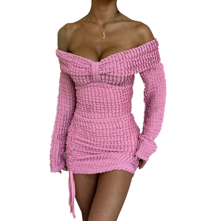 Damen schulterfreies Minikleid mit Raffung und dekorativem Schleifendetail Drune