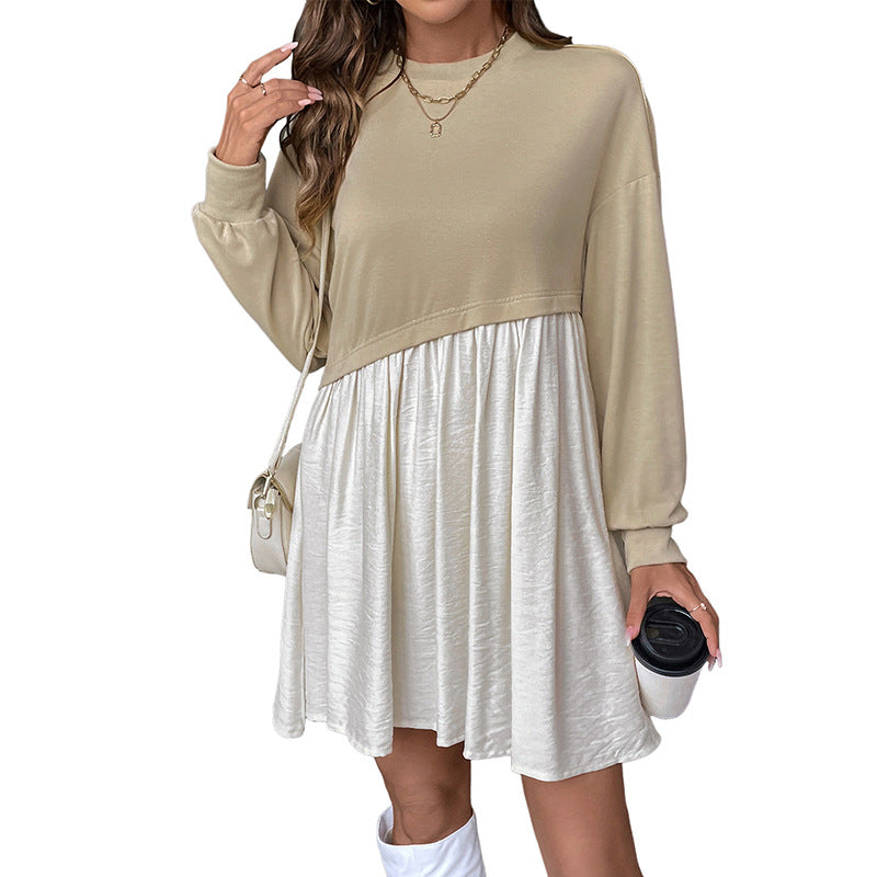 Damen lässiges Sweatkleid mit kreativem Farbblockdesign Drune