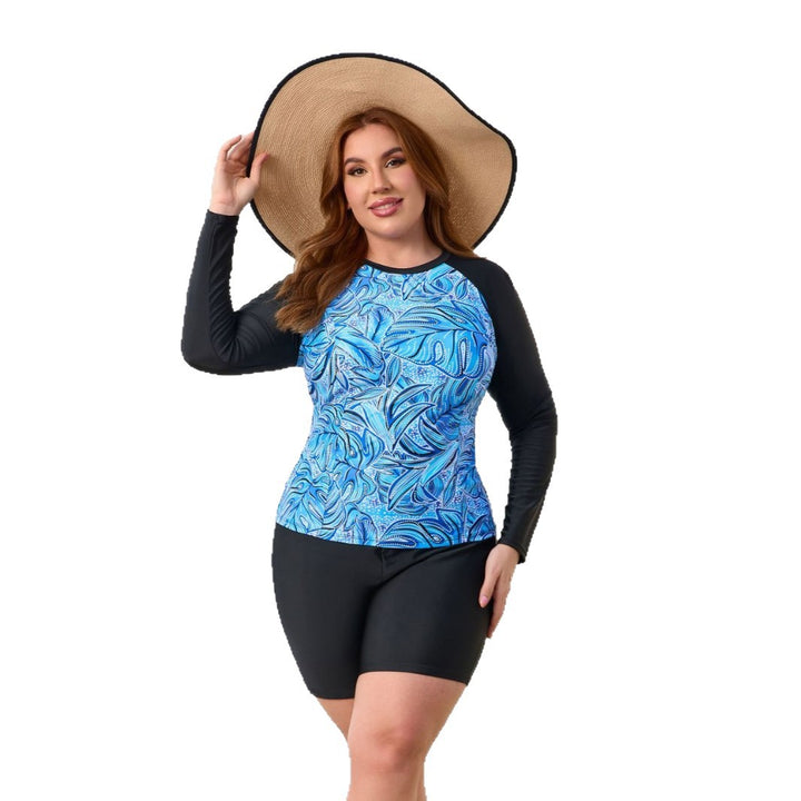 Damen Sportlicher Rashguard mit floralen Mustern und kurzen Hosen Drune