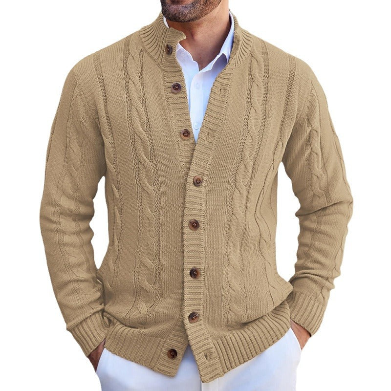 Herren Strickjacke mit Zopfmuster und umschlagbarem Kragen Drune