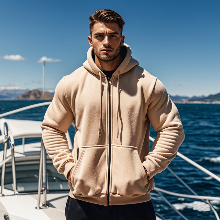 Herren gemütlicher Kapuzenpullover mit Reißverschluss und Taschen Drune