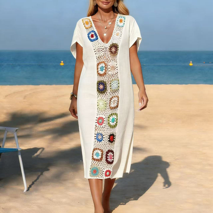 Damen Strandkleid mit floralen Häkelelementen Drune