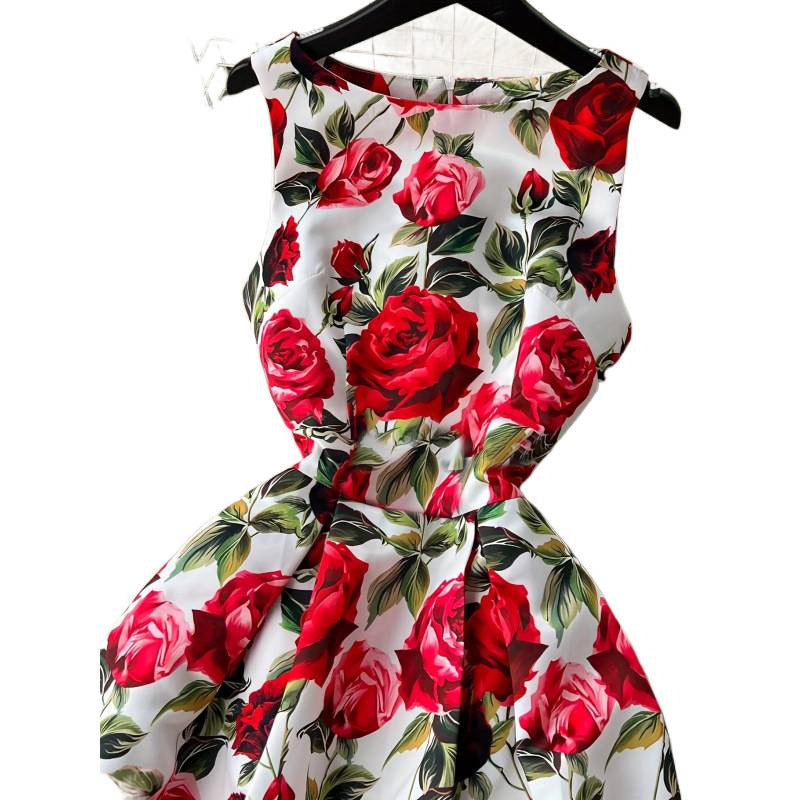 Damen A-Linien Kleid mit floralen Mustern und schwingendem Saum Drune