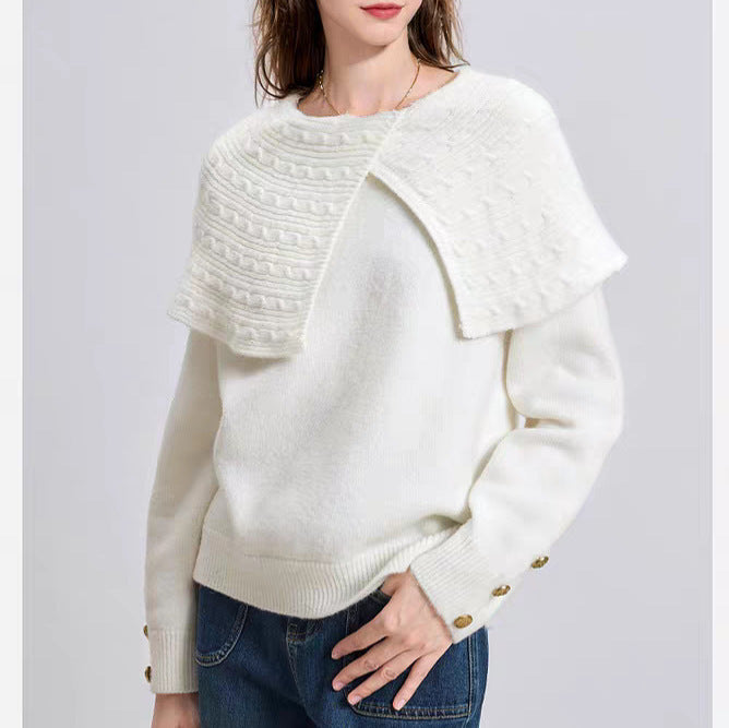 Damen eleganter Waldgrün Pullover mit hochwertigem strukturiertem Kragen Drune