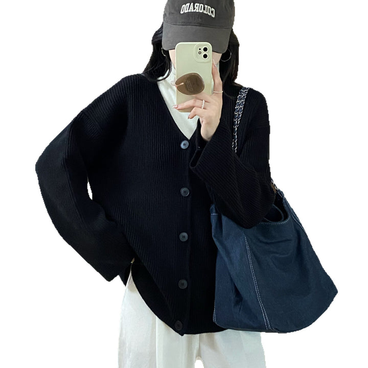 Damen Grobstrickjacke mit großzügigen Taschen und tiefem V-Ausschnitt Drune