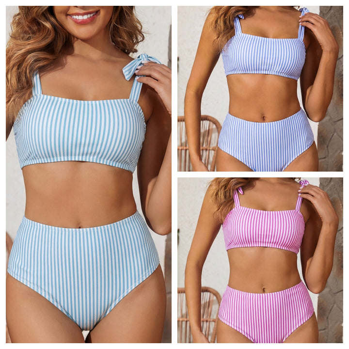 Damen Hochgeschnittener Bikini mit trendigen Streifen Drune