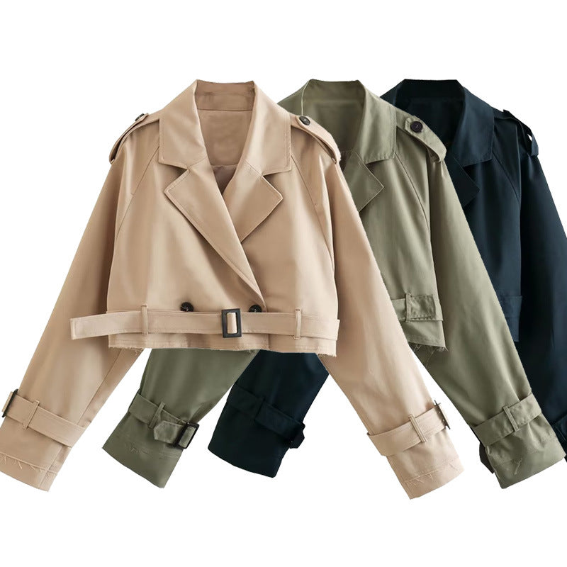 Damen cropped Trenchjacke mit doppelten Knopfdetails Drune