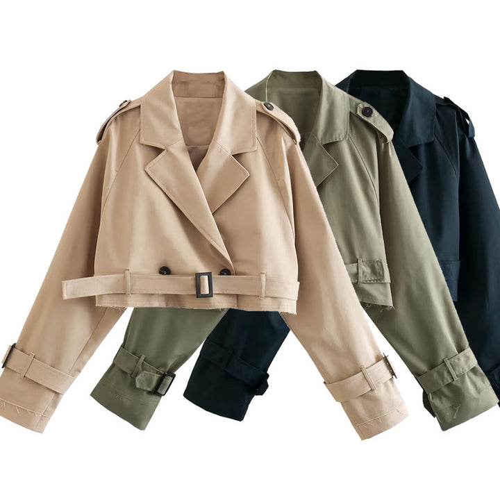 Damen cropped Trenchjacke mit doppelten Knopfdetails Drune