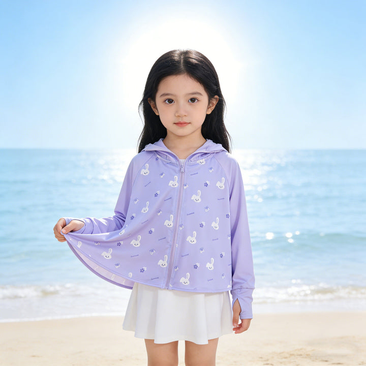 Unisex nan UV-Schutz Kapuzen-Cape für Kinder mit asymmetrischem A-Linien-Schnitt und Hasenprint  Drune