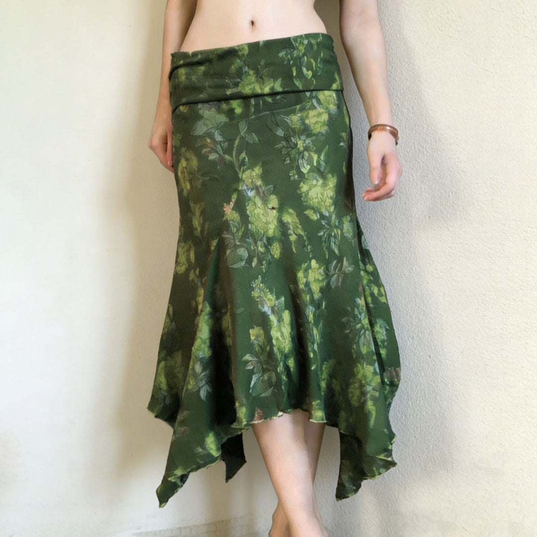 Damen asymmetrischer Wickelrock mit floralem Design und elastischem Bund Drune