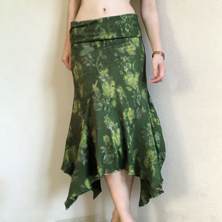 Damen asymmetrischer Wickelrock mit floralem Design und elastischem Bund Drune