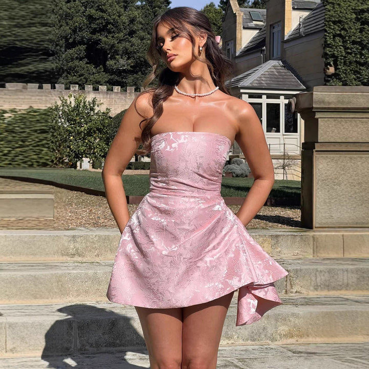 Damen Strapless Abendkleid mit asymmetrischem Saum und blütenförmigem Design Drune