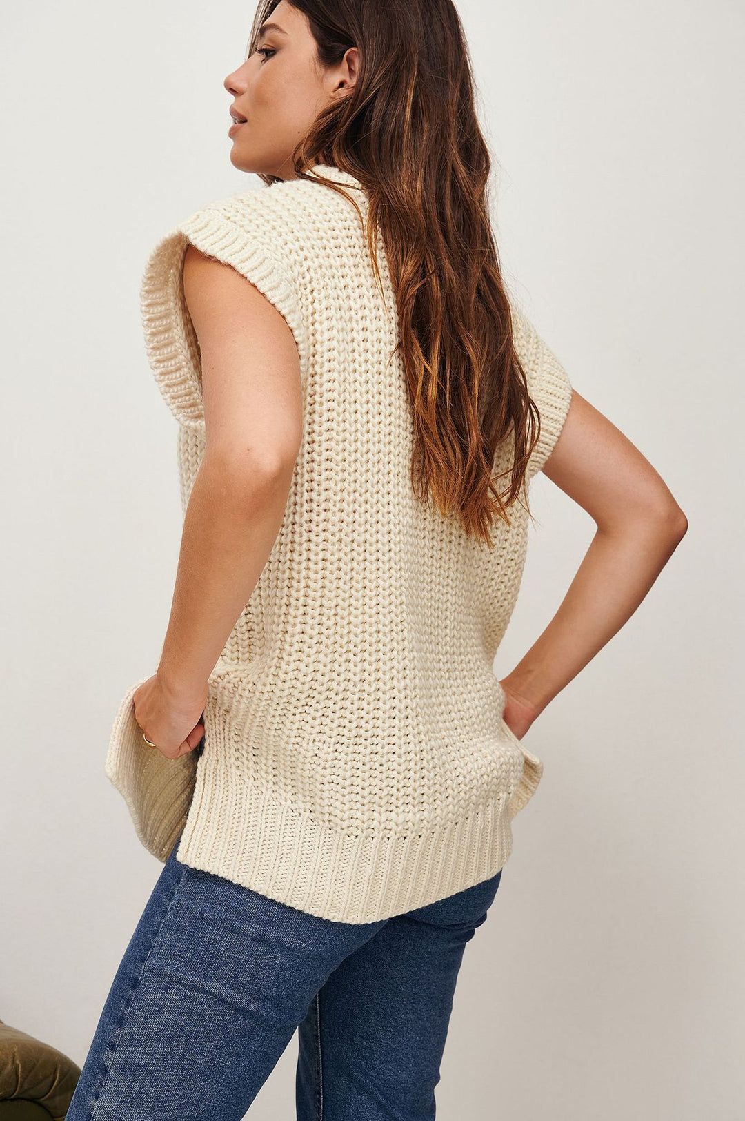 Damen Oversized Strickoberteil aus hochwertiger Baumwolle mit Tasche Drune