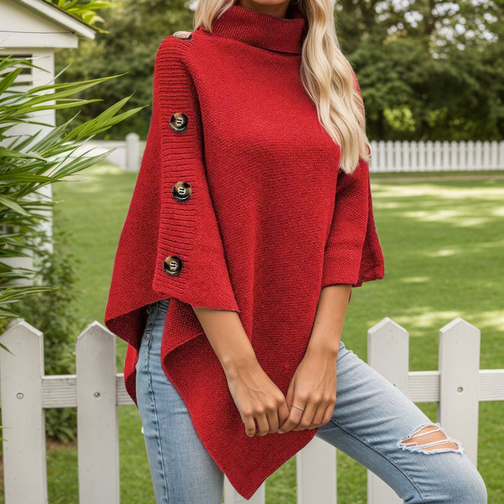 Damen eleganter Poncho mit Stehkragen und dekorativen Knöpfen Drune