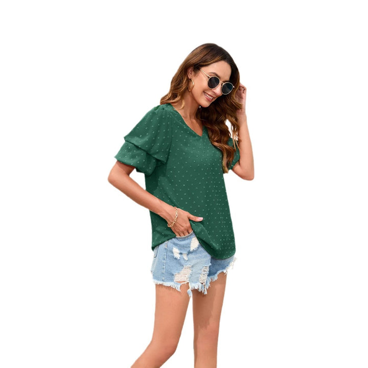 Damen Blusenshirt mit apartem Häkelkragen und modischen Puffärmeln Drune