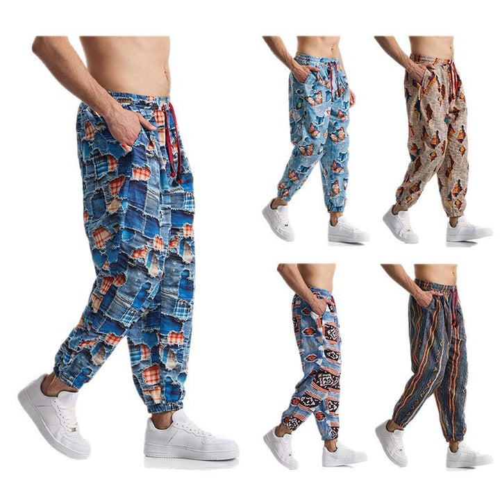 Herren lässige Harem-Hose mit buntem Muster und elastischem Bund Drune