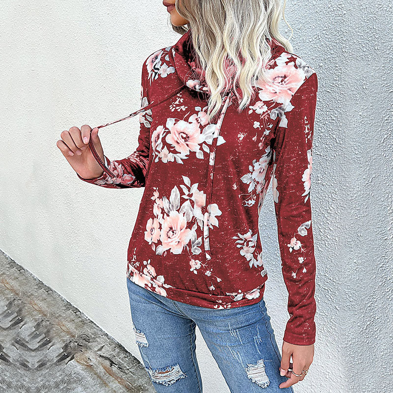 Damen Pullover mit floralem Muster und hohem Kragen Drune