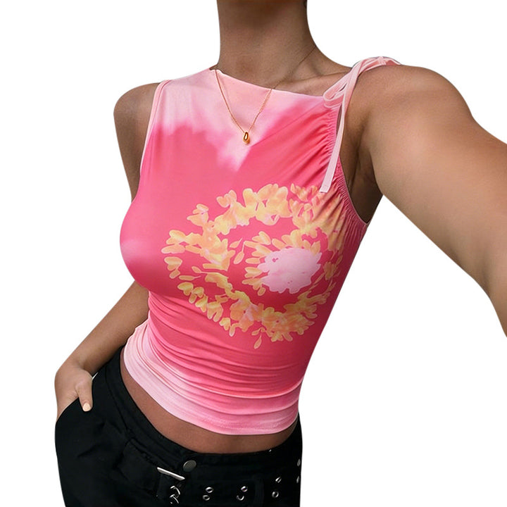 Damen figurbetontes Tanktop mit floralem Muster und feinen Rüschendetails Drune