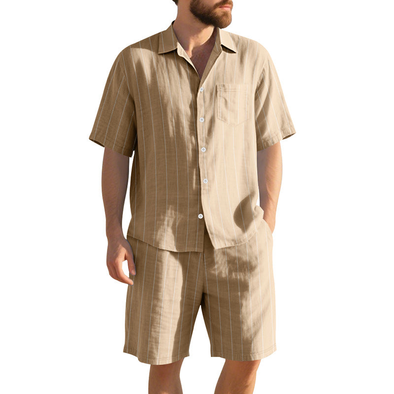 Herren Kurzarm-Pyjama-Set mit dezentem Streifenmuster und praktischer Brusttasche Drune