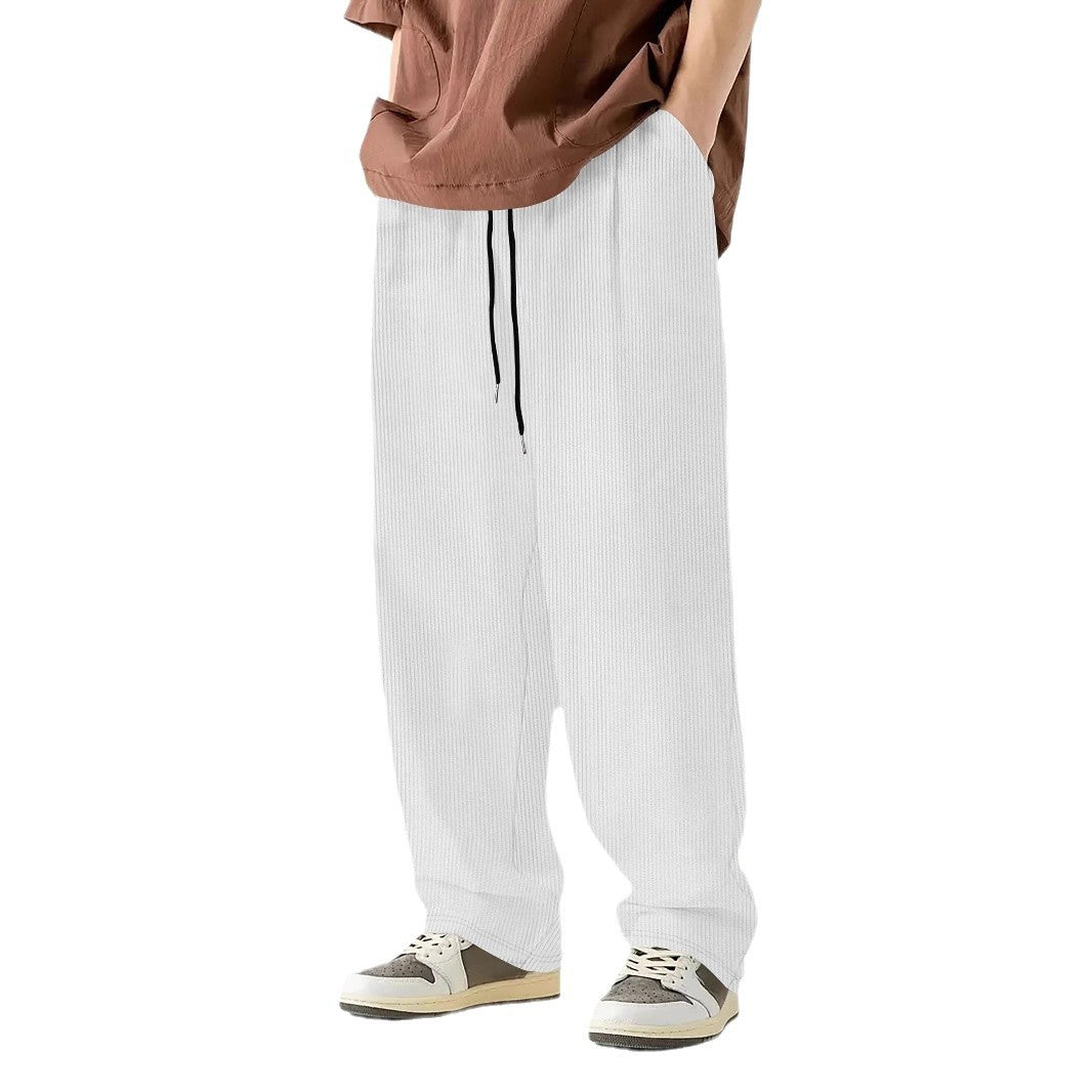 Herren nan weite Relax-Freizeithose aus geripptem Jersey mit Kordelzug, Seitentaschen und weitem Bein Drune
