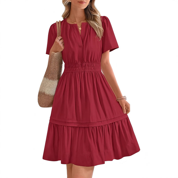 Damen gesmoktes Freizeitkleid mit voluminösem Rock Drune