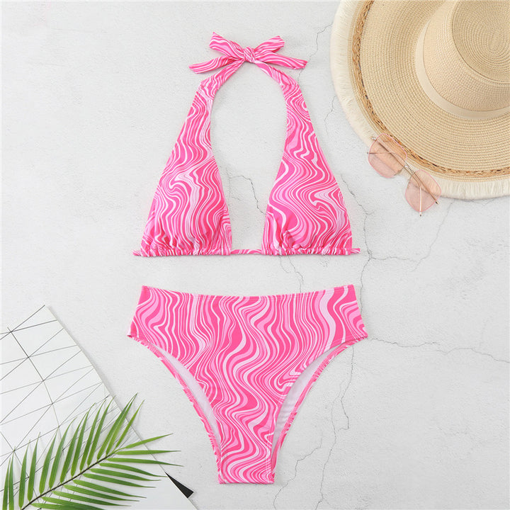 Damen Triangel-Bikini mit elegantem Wickeldetail und modischem Wellenmuster Drune