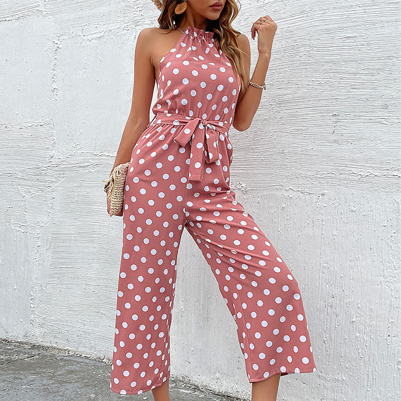 Damen Jumpsuit mit modernen Punkten und verspieltem Gürtel Drune