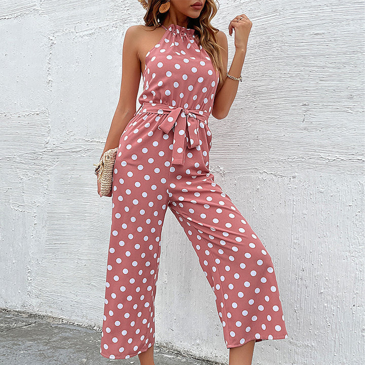 Damen Jumpsuit mit modernen Punkten und verspieltem Gürtel Drune
