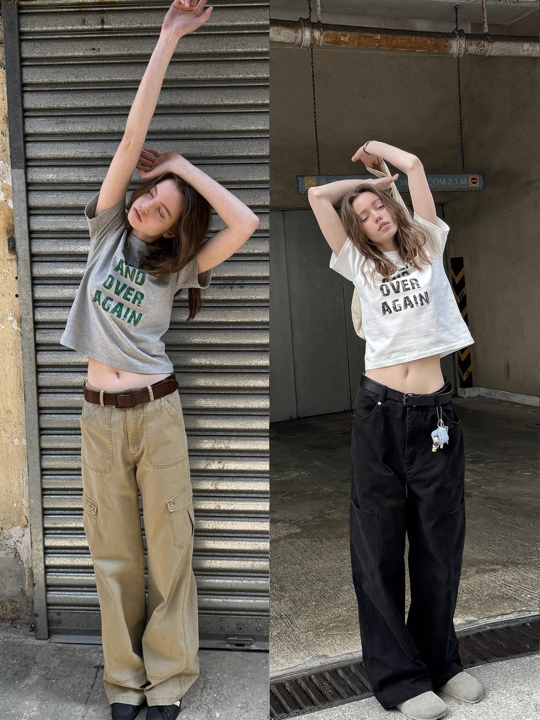 Damen Kurzarm T-Shirt mit Buchstaben Print Slim Fit Weiß