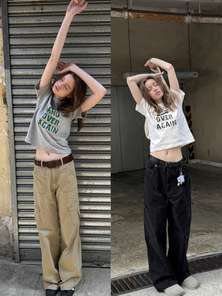 Damen Kurzarm T-Shirt mit Buchstaben Print Slim Fit Weiß