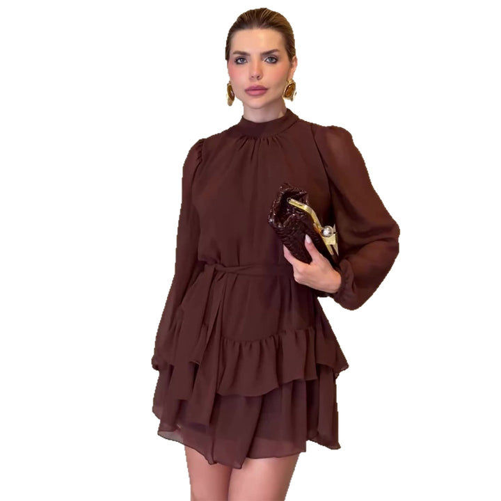 Damen Fließendes Mini-Kleid mit Rüschenvolants und elastischem Taillengürtel Drune