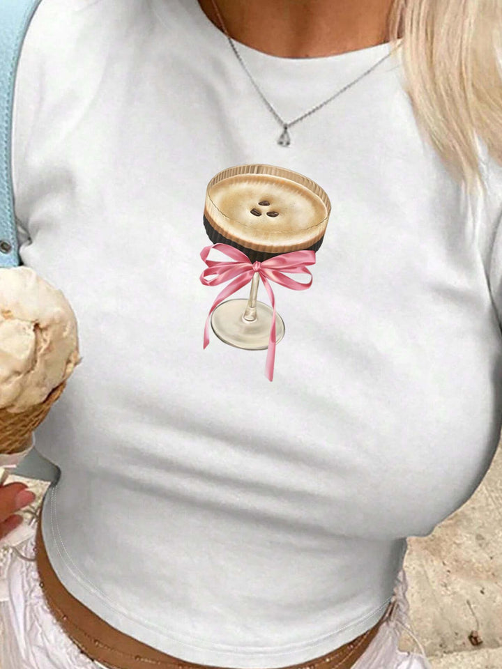 Damen Crop-T-Shirt mit künstlerischem Lippenmotiv und kreativem Druck Drune
