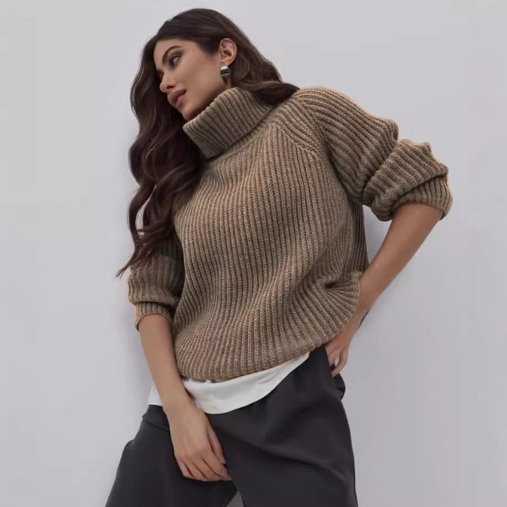 Damen Strickpullover mit hohem Kragen und Wabenstruktur Drune