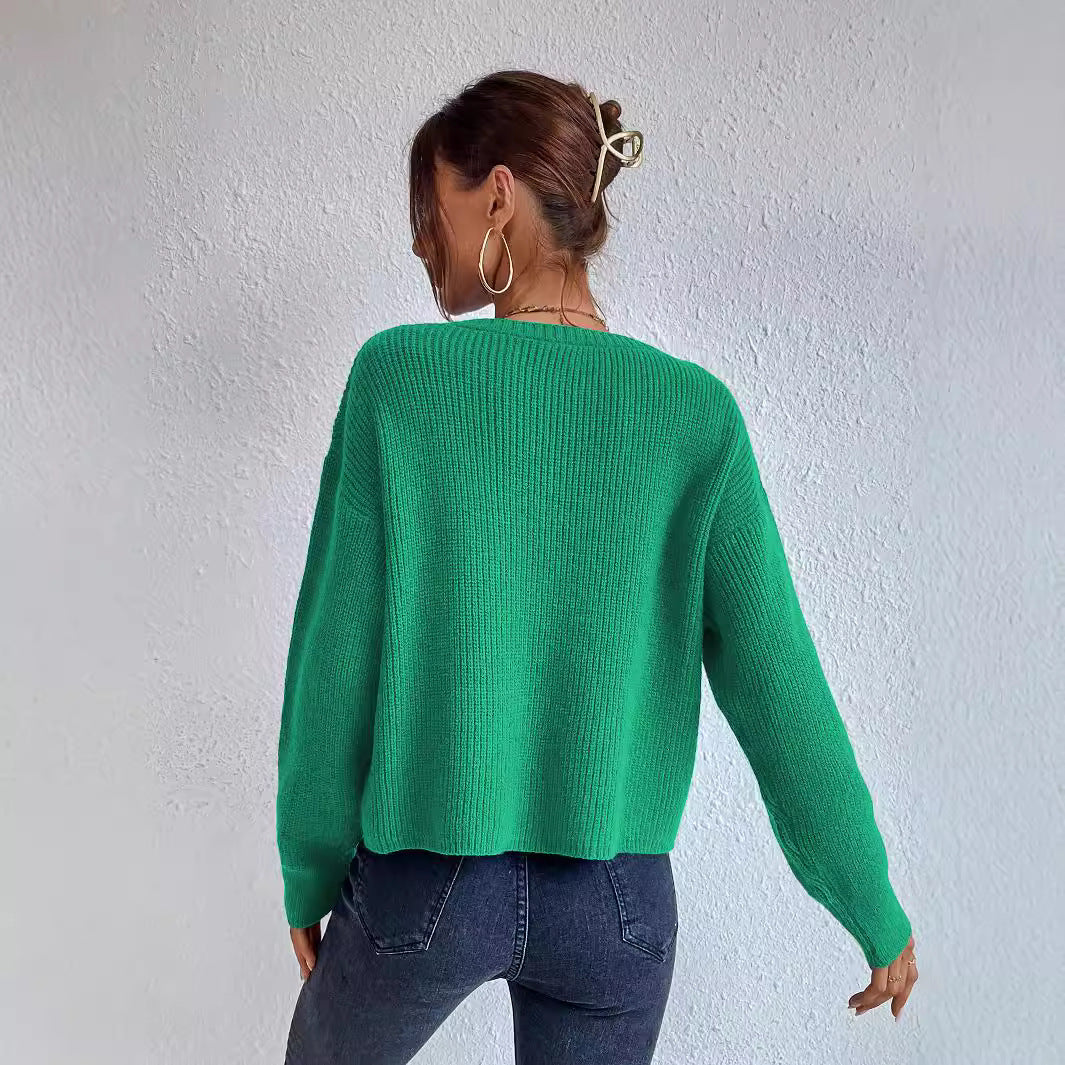 Damen lässiger Strickpullover mit lockerer Passform und eleganten Rippdetails Drune