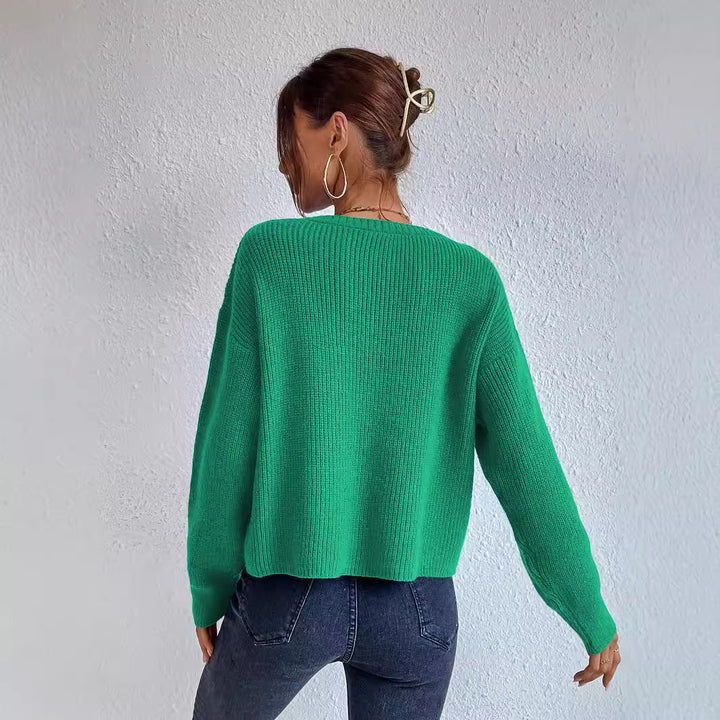 Damen lässiger Strickpullover mit lockerer Passform und eleganten Rippdetails Drune