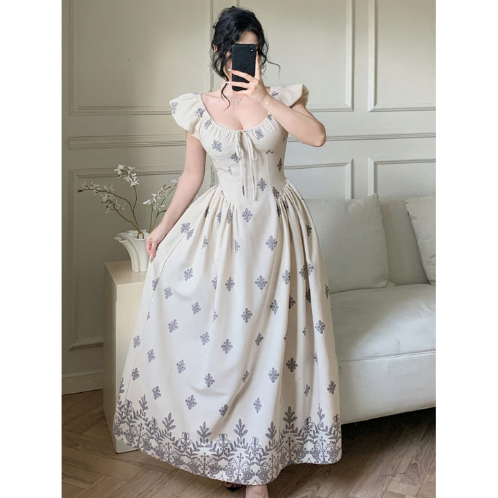 Damen Elegantes Maxikleid mit romantischem Rüschendesign und floralen Applikationen Drune