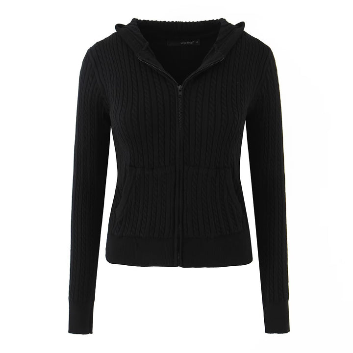 Damen kuschelige Strickjacke mit Kapuze und Reißverschluss Drune