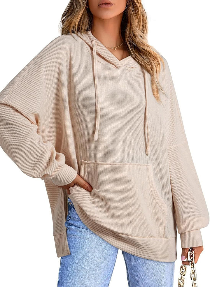 Damen oversized Kapuzenpullover aus Waffelpiqué Drune