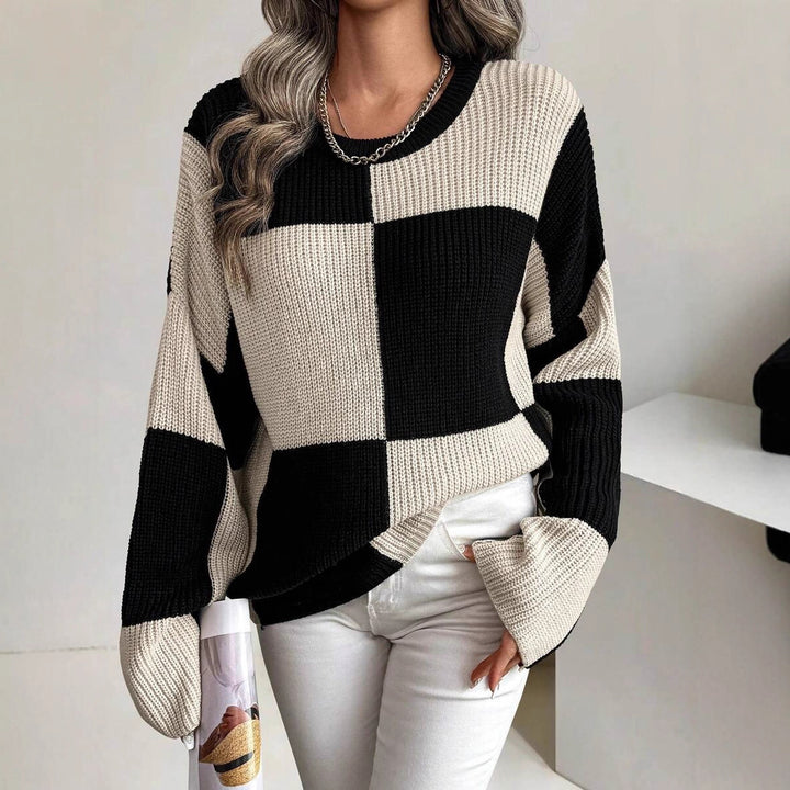 Damen Grobstrickpullover mit auffälligem Blockmuster Drune